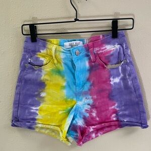 JUDY BLUE TIE DYE JEAN SHORTS Womens
